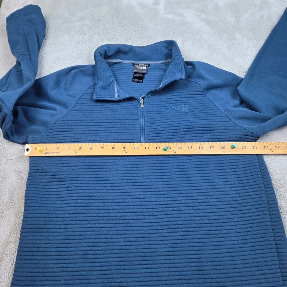 The North Face Quarter Zip Pullover Mens L Ribbed Textured Logo Activewear Blue